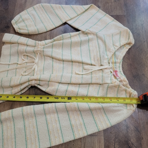 Vintage 70's Marabella Knits Off-White Green Striped Waist-Tie Top Size Small - Picture 4 of 5